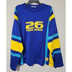 Pepe Jeans London Colorblock Sweatshirt Mens L Blue Yellow 26 Logo Vintage 90s